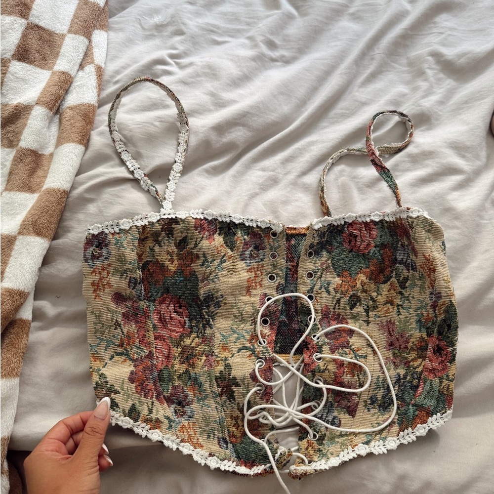 Floral Lace-Up Corset Top
